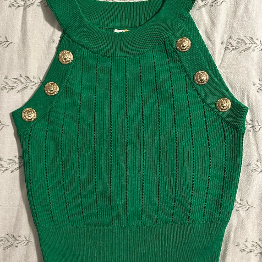 Immodel Green Ribbed Knit Top